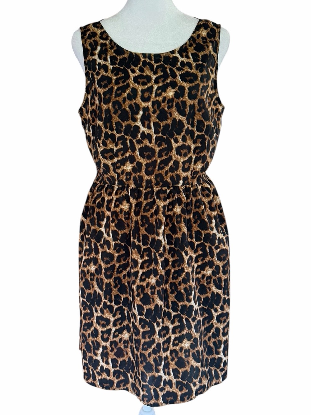 Forever 21 Leopard Print Open Back Dress M Y2K Criss Cross Fit Flare
